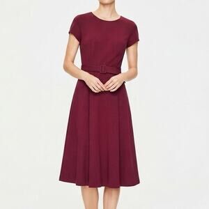 Boden Berry Red Ponte Belted Midi Fit & Flare Dress Career Size US 6R UK 10R
